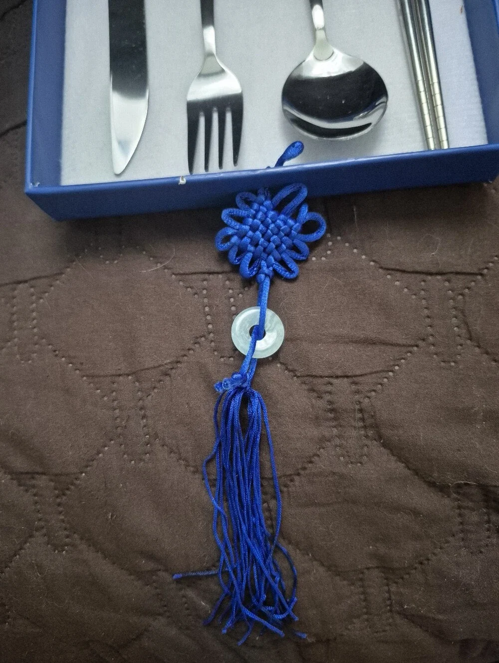 Chinese Blue & White Handle Porcelin Sushi Set -Vintage-pre-2000. New, In Box.